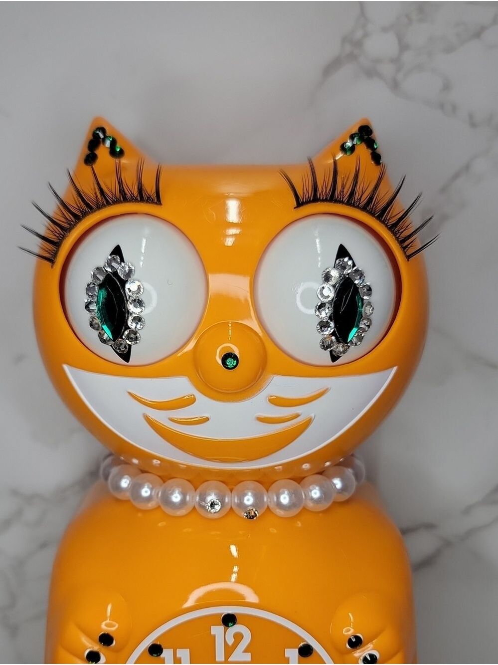 Rare Jeweled Festival Orange Lady Kit Kat Cat Klock Clock